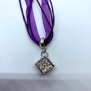 AB Rhinestones Silver Cube Charm Necklace